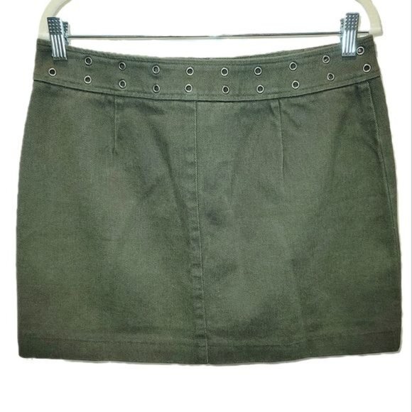 Vintage Ralph by Ralph Lauren Mini Skirt Army Green Cotton Denim Moto Size 12 - Picture 2 of 10
